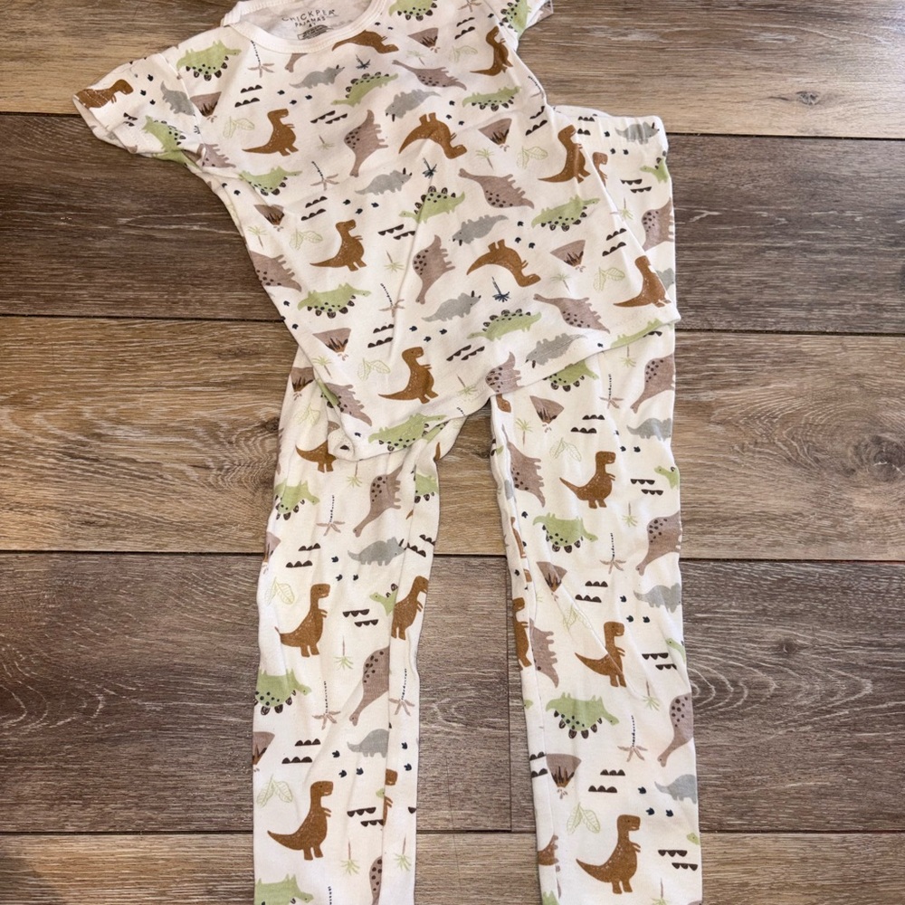 Chick Pea Cream and Brown Dinosaur Print Leggings
